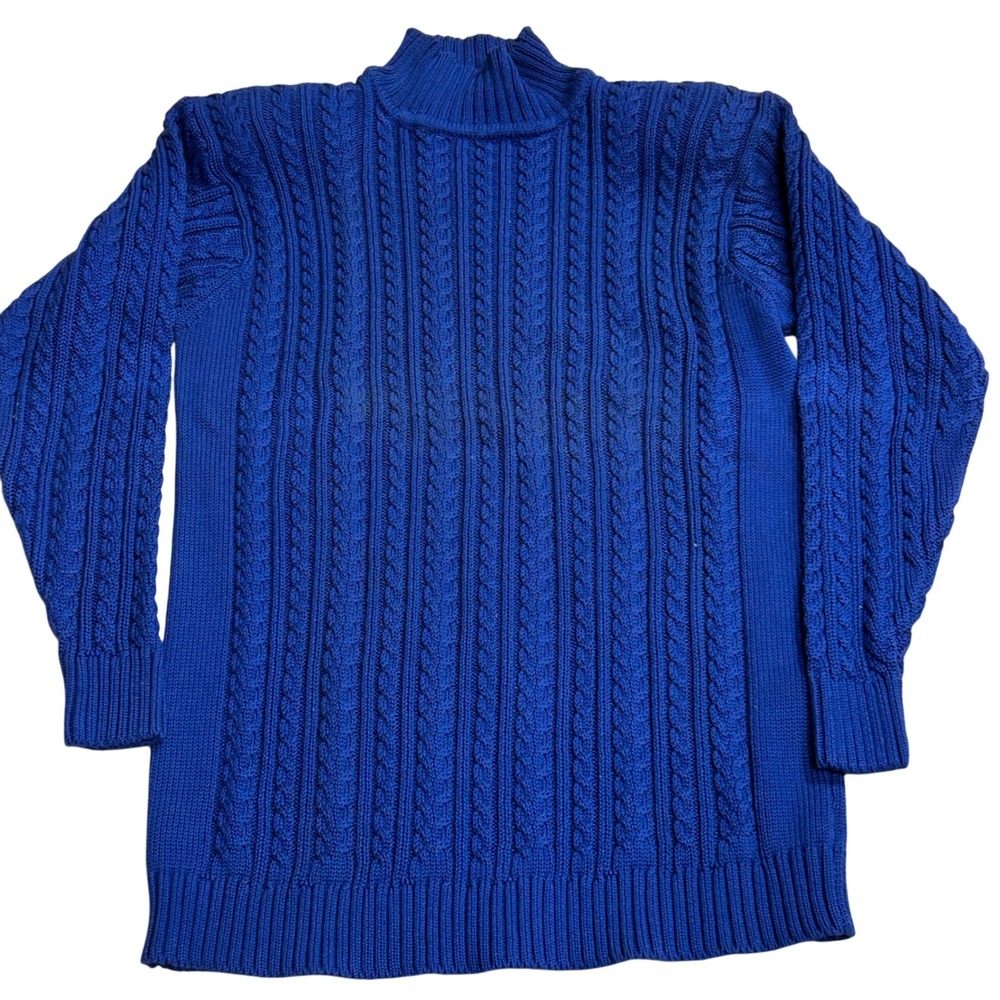 Liz Claiborne Blue Cable Knit Mock‎ Neck Sweater Medium Vintage
